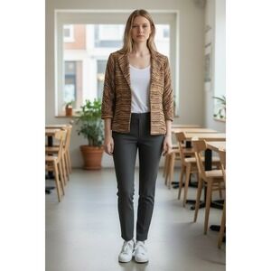 Isabel & Nina Womens Textured Knit Blazer Brown Gold Multi Color Jacket Size 6